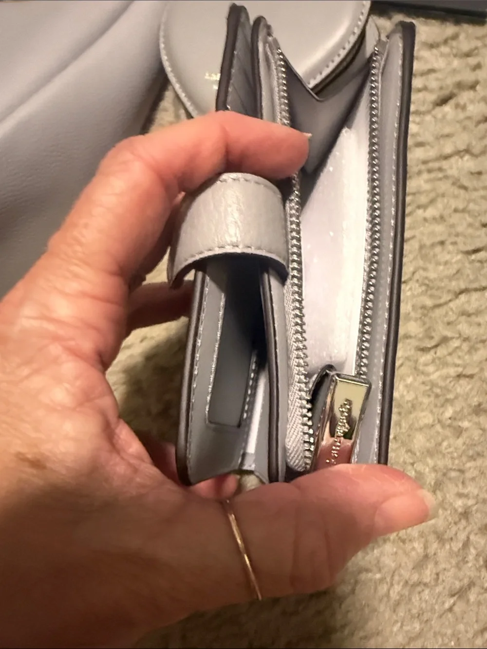 Kate Spade light grey Pebbled Leather Shoulder Bag with Heart Pouch and wallet